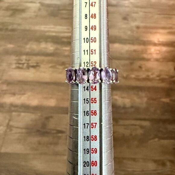 Stunning Oval Natural 5 Stone Amethyst Ring Sterling Silver Womens Size 6 New - Picture 2 of 10